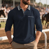 AIDASE  -  Men's Button-up Turn-down Collar Polo Shirt Autumn Fashion Mens Pullover Casual Long Sleeve Contrast Color Patchwork Polo Shirts aidase-shop