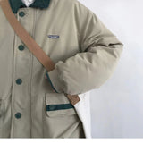 Aidase INS Winter Cotton Coats Men Vintage Lapels Contrast Color Cargo Parkas Thickened Warm Casual Jackets Korean Street Couple Coats