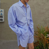 AIDASE  -  Korean Style Fashion Striped Sets Men's Long Sleeved Shirt Shorts Casual Streetwear Male Loose Two-piece Sets S-5XL aidase-shop