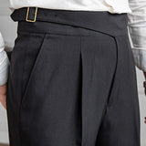 Aidase Spring Business Versatile Belt Trouser Gentleman Paris Button Pant Fashion Men Dress Pant High Waist Straight Pants Men aidase-shop