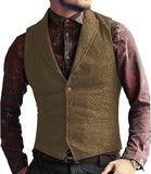 Aidase Grey Herringbone Men's Vests Lapel V Neck Wool Casual Formal Business Vest Slim Fit Gilet Waistcoat Groomman aidase-shop