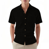 AIDASE  -  New Summer Short Sleeve Casual Shirts Men Solid Turn Down Collar Breathable Beach Shirts Male Single Breasted Daily Blouse aidase-shop