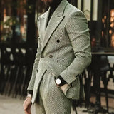 Aidase Herringbone Men Suit Slim Fit Wool Blend Double Breasted Tuxedos Formal Tailored 2Pieces Jacket and Pants aidase-shop