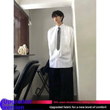 AIDASE  -  Japanese Sle White Long Sve Casual irt for Men Youthful Feeling Outerwear Trendy Brand College Sle Loose Fit aidase-shop