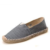 AIDASE  -  Mens Espadrilles Men Patchwork Slip on Summer Shoes Men Loafers Breathable Canvas Shoes Fashion Jute Wrapped Black Stripe aidase-shop