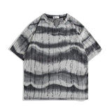 AIDASE  -  Men's Summer Abstract Wave Print T-shirt Casual Loose Short Sleeve V-neck Tee Streetwear Top aidase-shop