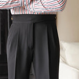 Aidase  England Style Naples Suit Pants For Men Mid High Waist Paris Buckle Straight Trousers Spring Autumn Fashion Business Casual Pant