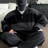 Men's Casual Knitted Printed Pullovers Sweater Luxury Vintage Loose Button Lapel Striped Long Sleeve Autumn Clothing aidase-shop