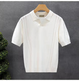 AIDASE  -  Men's Ice Silk Polo Shirt Summer Short Sleeve Light Luxury Lapel T-Shirt Breathable Quick Dry Knit Casual Button Down Golf Top aidase-shop