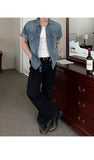 AIDASE  -  Summer New Men's Tide Korean Stylish Elegant Fashion Washed Denim Shirt Chic Casual Short Sleeve Vintage Shirts Tops aidase-shop