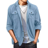 AIDASE  -  Fashion Suede Shirt for Men's Clothing Spring Autumn Casual Solid Color Pocket Long Sleeves Turn-down Collar Coats Loose Tops aidase-shop