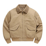 AIDASE  -  Vintage New Fashion Winter Men Khaki Black Army Green Solid Color Turn-down Collar Long Sleeve Zipper Thicken Parkas Coats Tops