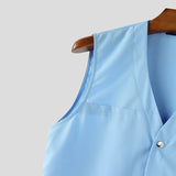 AIDASE  -  Men Sets Solid Color V Neck Sleeveless Vests & Pleated Pants Two Pieces Sets Streetwear Loose 2025 Men's Casual Suits aidase-shop