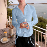 AIDASE  -  Men Shirt See Through Mesh Lapel Flare Long Sleeve Men Clothing Sexy Fashion Casual Party Casual Camisetas S-3XL aidase-shop