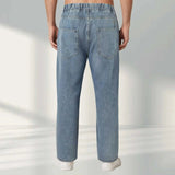 AIDASE  -  Men Casual Long Pants Men'S Fit Straight Leg Elastic Waist Jeans With Drawstring Work Commute Pantalon Zippé Entrejambe Homme aidase-shop