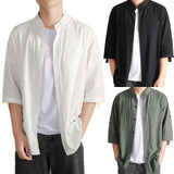 AIDASE  -  Loose Roll-Up Sleeves Men'S Button Down Shirt Men Fashion Spring Summer Casual Short Sleeve Turndown Neck Roupas Masculinas aidase-shop