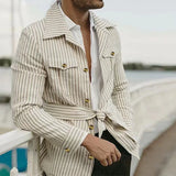 Aidase Spring Clothing Men's Luxury Striped Long Sleeve Shirt Casual Streetwear Buttoned Belted Mid-length Pocket Retro Blouse 2025 New aidase-shop