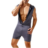 AIDASE  -  New Mens Sexy Front Button Hooded Jumpsuit Fitness Rompers Home Lounge One-piece Pajamas Male Vest Bodysuit Sleepwear Sportwear aidase-shop