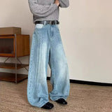 AIDASE  -  New Men's Vintage Washed Side Stripe Jeans Y2K Streetwear Patchwork Design Baggy Denim Pants Casual Punk Straight Jean aidase-shop
