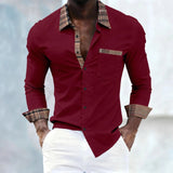 AIDASE  -  Men's Contrast Plaid Trim Dress Shirt Casual Long Sleeve Button-Up Shirt with Pocket aidase-shop