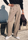 AIDASE  -  New Men Clothing Mid-Rise Mens Pants Button Loose Straight Leg Wrinkle-Free Business Casual Trousers Dress Pants aidase-shop