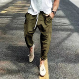 AIDASE  -  Men's Striped Linen Blend Harem Pants Elastic Waist Drawstring Casual Trousers aidase-shop