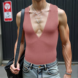 AIDASE  -  Men Tank Tops Knitted Deep V Neck Sleeveless Male Vests Summer Streetwear 2025 Solid Color Sexy Fashion Men Clothing aidase-shop