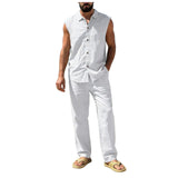 AIDASE  -  Suit Suits For Men Men'S Loose Fitting Beach Linen Casual Sleeveless Shirt And Straight Leg Trousers Suit Homecoming Men Attire aidase-shop