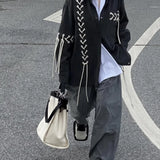 Aidase Unisex Vintage Punk Black Shirt Coat Men Women Spring Autumn Japanese Harajuku Tie Rope Top Versatile High Street Shirt aidase-shop