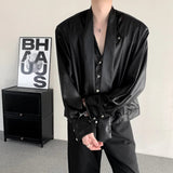 AIDASE  -  Spring New Trendy PU Leather Men's Shirt Long Sleeve Korean Fashion Casual Shoulder Pad Coat Loose aidase-shop