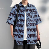 Aidase Summer Men Letter Printed Shirts Hawaiian Loose Shirts Short Sleeve Beach Loose Tops Blouse Streetwear Dress Clothing aidase-shop