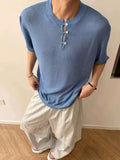 AIDASE  -  Trendy Mens Slim Stretchy Knit T-shirts Summer Daily Casual Breathable Solid Color Tees Men Stylish Short Sleeve Knitted T Shirt aidase-shop