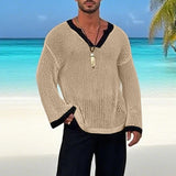 AIDASE  -  Men T Shirt Patchwork Hollow Out See Through Sexy Male Tee Tops Loose V Neck Long Sleeve Fashion Streetwear Men Clothing aidase-shop