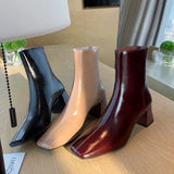 AIDASE  -  New Women Shoes French Style Soft Leather Ankle Boots for Woman Fashion Square Head High Heeled Boots Designer Shoes Botas Mujer aidase-shop