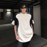 AIDASE  -  Short Sleeved Men's T-shirt American Style High Street Shoulder Pad Round Neck Contrast Color Spliced Design Tops 21E5861