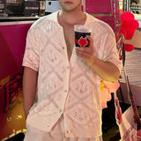 Aidase Mens Shirts Hollow Casual Hawaiian Knitted Shirts American Streetwear Versatile Breathable Comfortable Tops Men'S Clothing 2024 aidase-shop