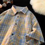25.11Aidase Checkered Short Sleeved Shirt for Men and Women Summer New Retro Loose Half Sleeved Lining American Trend Hip-hop Loose Casual aidase-shop