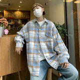 Aidase Men 2024 Spring Summer Fashion Checkered Turn-down Collar Tops T-Shirt Men Clothing Casual Loose Long Sleeve Button Shirts aidase-shop