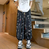 AIDASE  -  Chinese-style Men's White Drawstring Lantern Pants, Ink-wash Painting Print Decoration, Asian Sizes Black Casual Trousers. aidase-shop