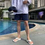 AIDASE  -  Men's Solid Color Loose Simple Basic Trendy Daily Drawstring Knee Length Cotton Shorts Male Summer New Fashion Clothes Trousers aidase-shop
