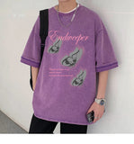 AIDASE  -  Dopamine Washed Letters Printed T-shirt Retro Niche Design Short-sleeved Trend Loose Casual Couple Models Half-sleeved aidase-shop