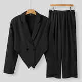Aidase Mens Casual Blazer Wide Leg Pants Suit Autumn Winter Genderless Fashion Business Solid Color Loose Lapel Two-Piece Set Unisex aidase-shop