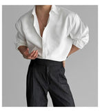 AIDASE  -  Lapel Pit Stripe Texture Long Sleeve Shirt Men's Casual Business Shirt High-end Drapery Light Versatile Top Male Blouse aidase-shop