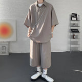 AIDASE  -  Casual Men Two-piece Lapel Short Sleeve Solid Color Male T-shirt Fashion Loose Shorts Fashionable Versatile Sets 21E5888