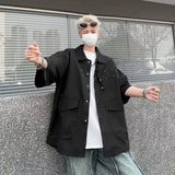 AIDASE  -  American Retro Men's Short Sleeved Shirt Large Pocket Design Casual Shirts Summer Loose Versatile Male Tops Clothing aidase-shop