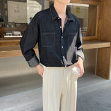 Aidase Spring Blue Black Denim Shirt Men Fashion Pocket Casual Shirts Mens Streetwear Korean Loose Long-sleeved Shirt Men M-2XL aidase-shop