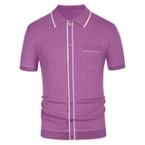 Aidase Men's Clothing Luxury Knitted Polo Shirt Casual Striped Button Down Solid Color Short Sleeve T-Shirt for Men Breathable M-3XL aidase-shop