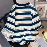 25.29Aidase Hip Hop Street Men and Women Trendy Personality Stripe Round Neck Short Sleeve Couple Summer Loose Casual T-shirt Y2K harajuku aidase-shop