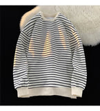 AIDASE  -  Men's Tri-color Striped Sweatshirt American Classic Style Retro Casual Round Neck Top Unisex College Style Trendy Menswear aidase-shop