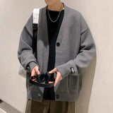 Aidase Plain Man Clothes Solid Color Knitted Sweaters for Men Cardigan with Pockets V Neck Knitwears Loose Fit Baggy New in aidase-shop